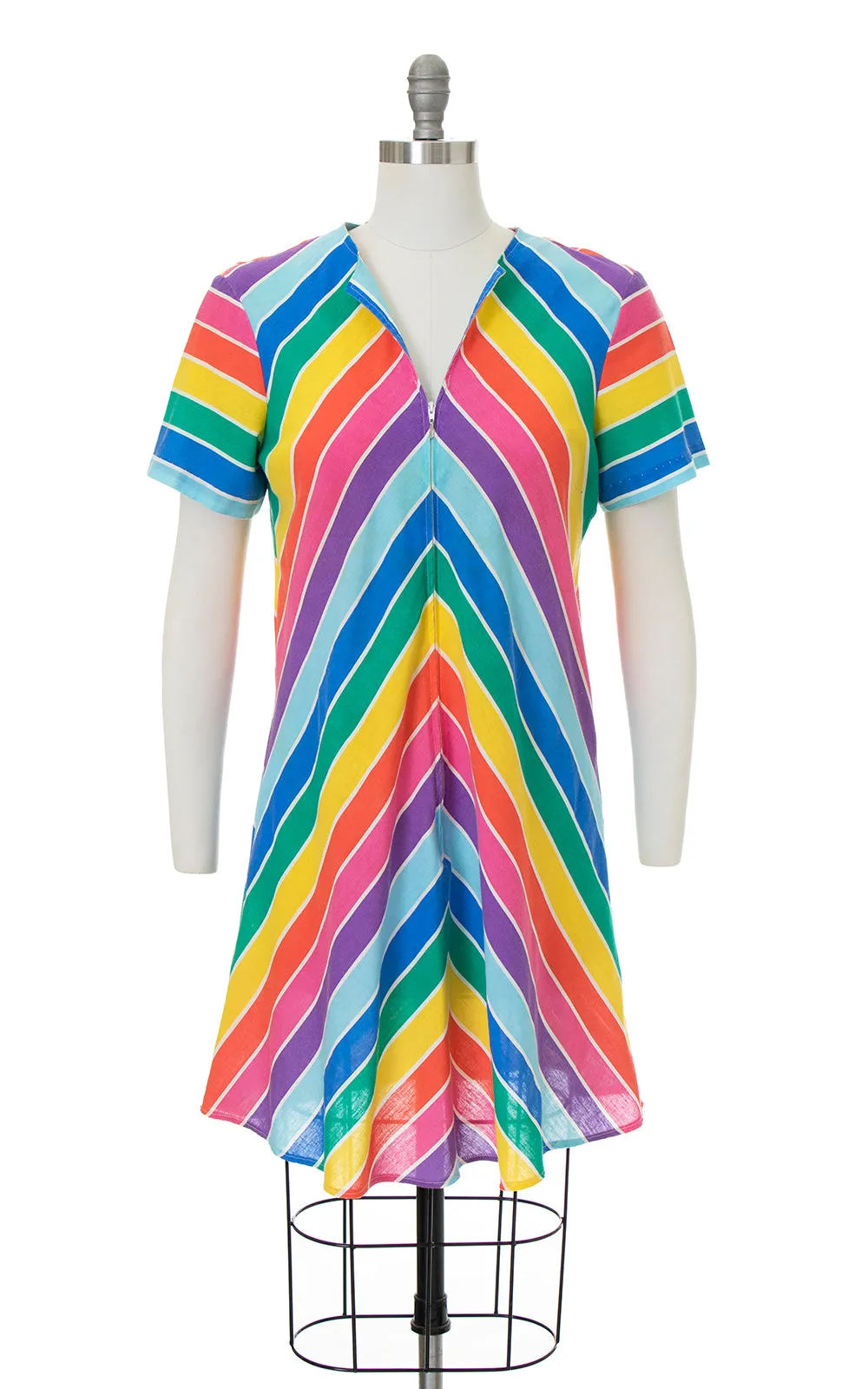 1970s 1980s Rainbow Chevron Striped Dress | medium
