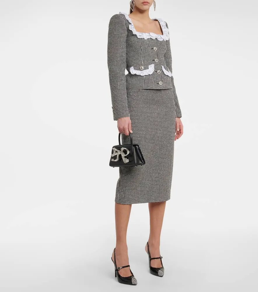 Alessandra Rich Lace-trimmed checked tweed jacket