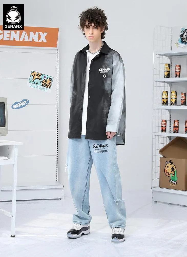 Asymmetric Gradient Cartoon Letter Print Shirt