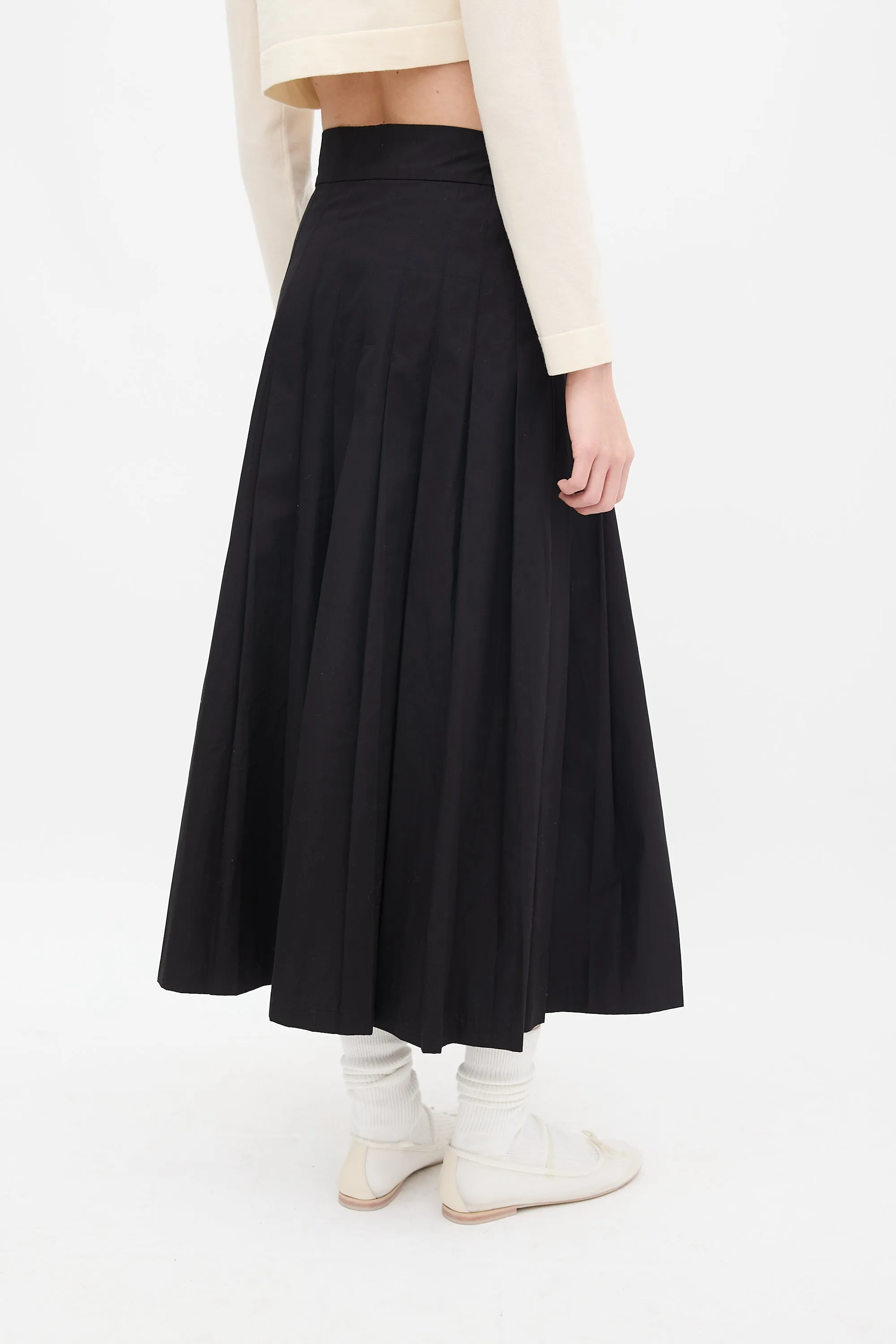 Black & Begie Pleated Pocket Skirt