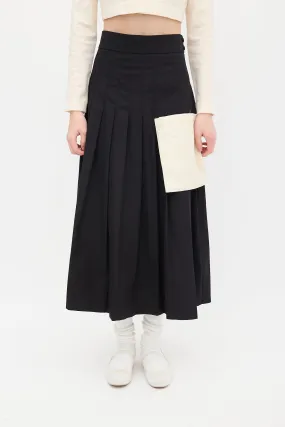 Black & Begie Pleated Pocket Skirt