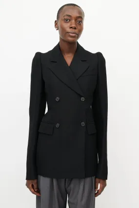 Black Double Breasted Cigarette Shoulder Blazer