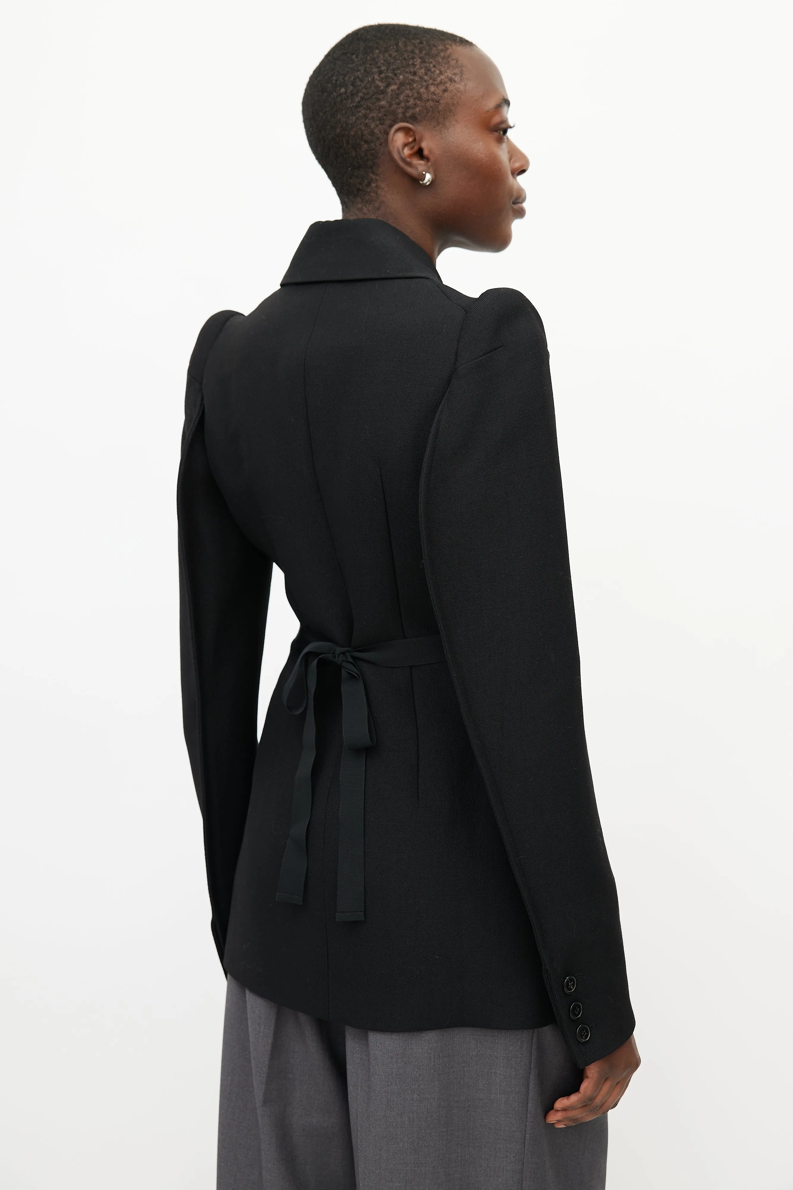 Black Double Breasted Cigarette Shoulder Blazer