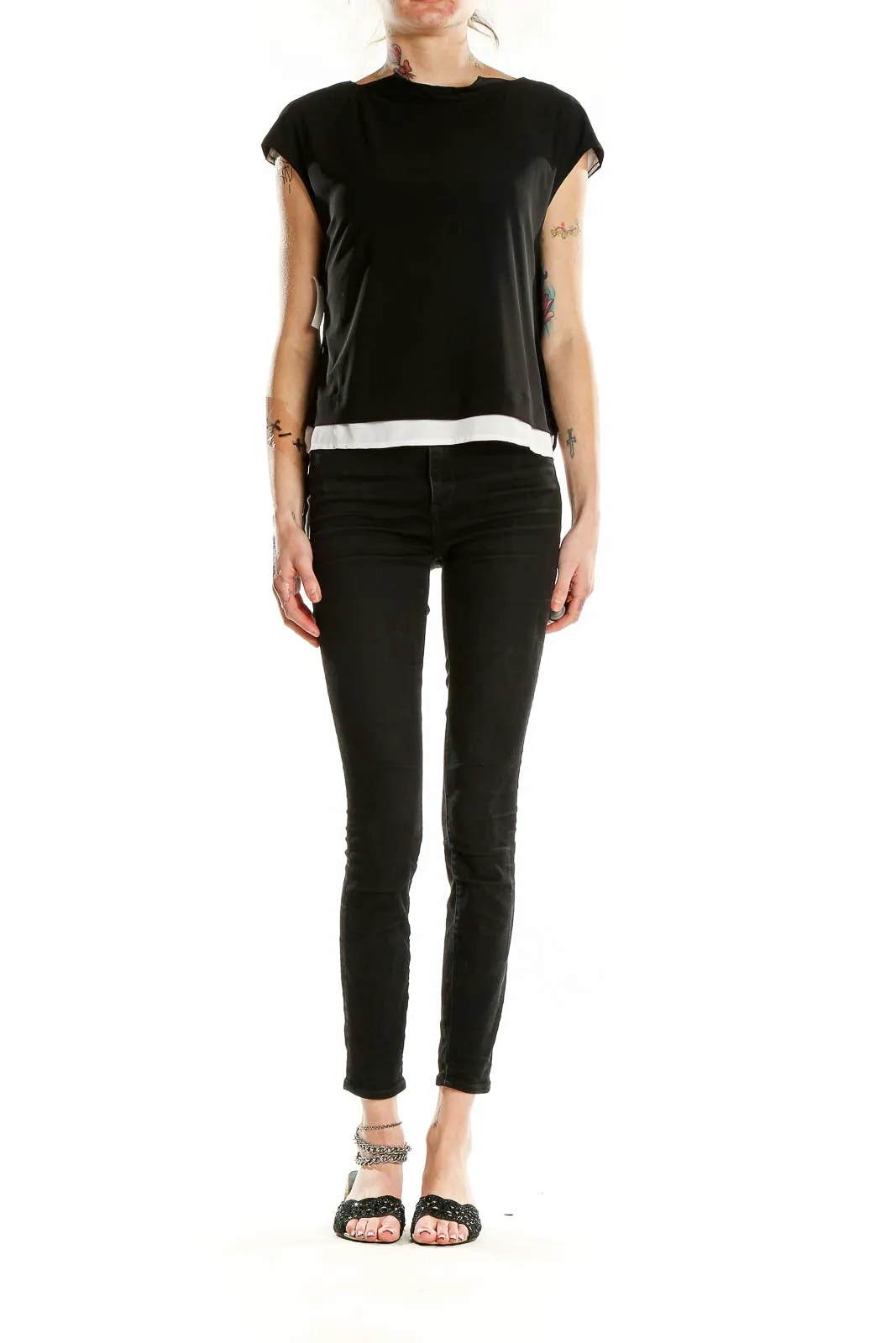 Black Layered Cap Sleeve Top