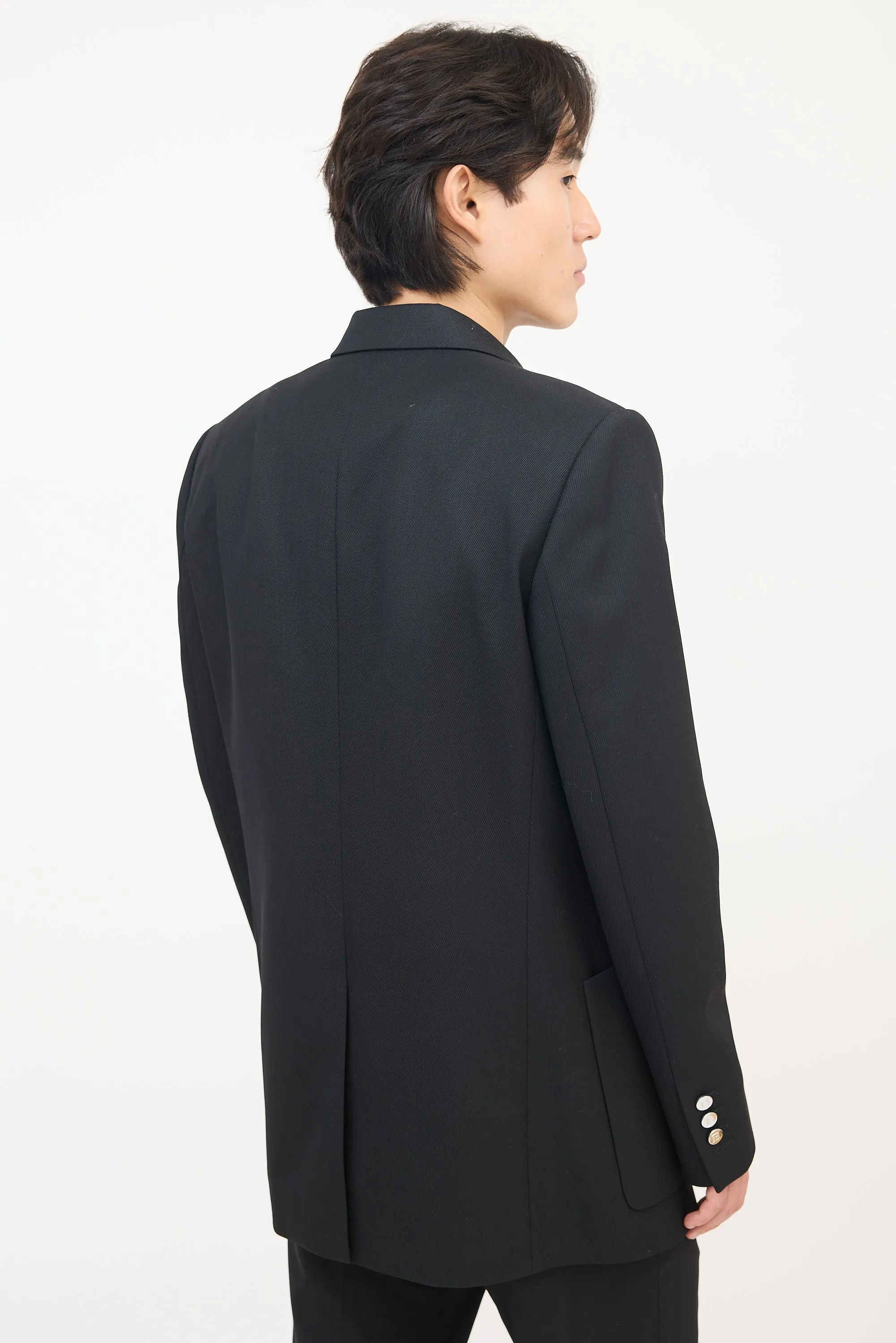 Black Wool Double Breasted Tuxedo Blazer