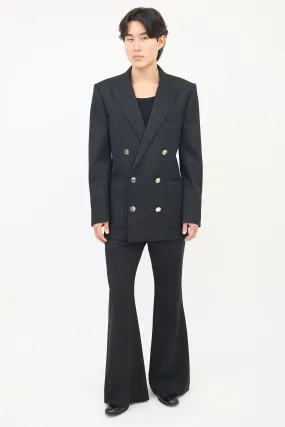 Black Wool Double Breasted Tuxedo Blazer