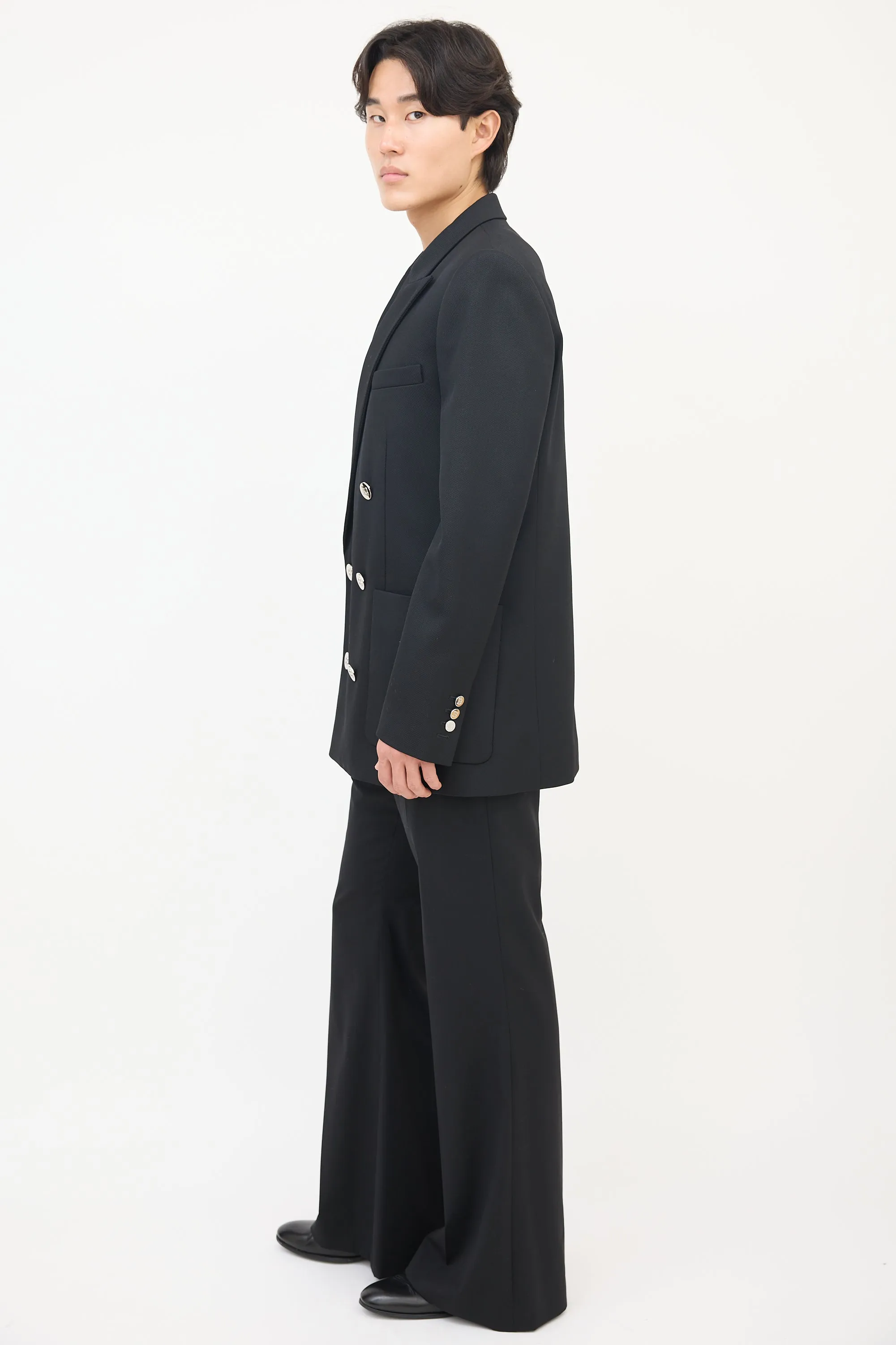 Black Wool Double Breasted Tuxedo Blazer