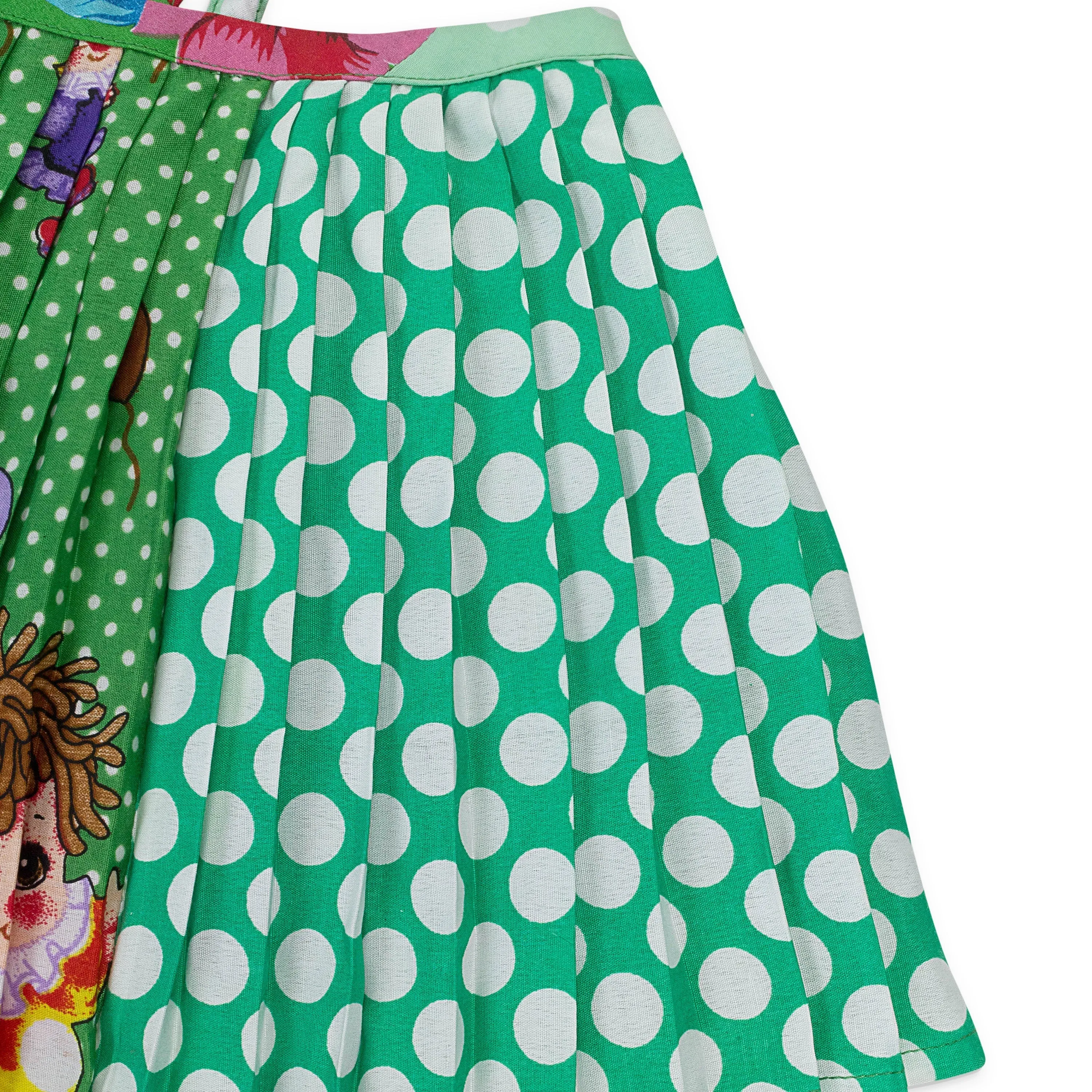 BUTTON FRONT PLEATED PATCHWORK MULTICOLOR CROP TOP
