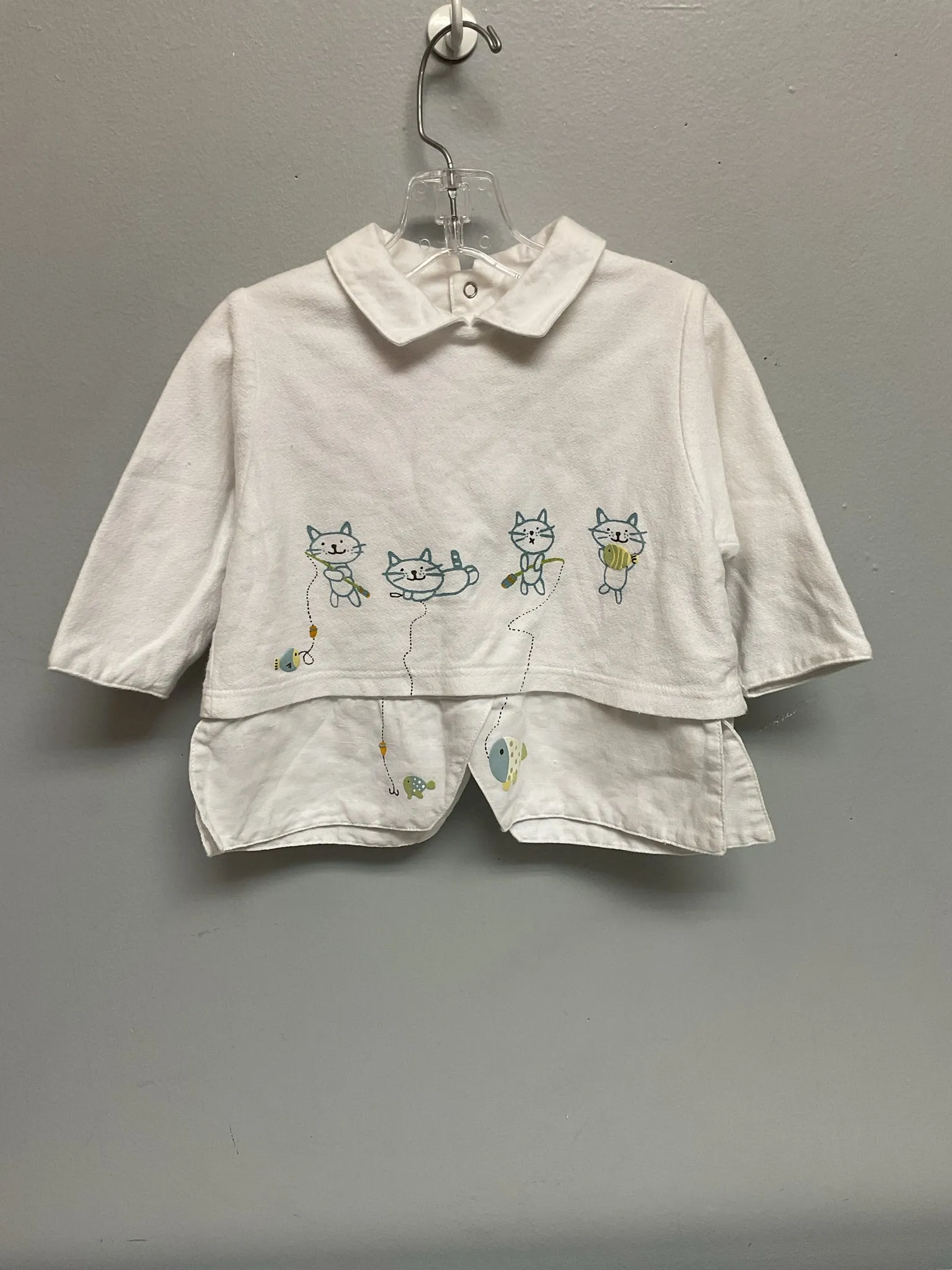 Catimini Size 6M White Cotton Infant Girls Cats Blouses & Tunics