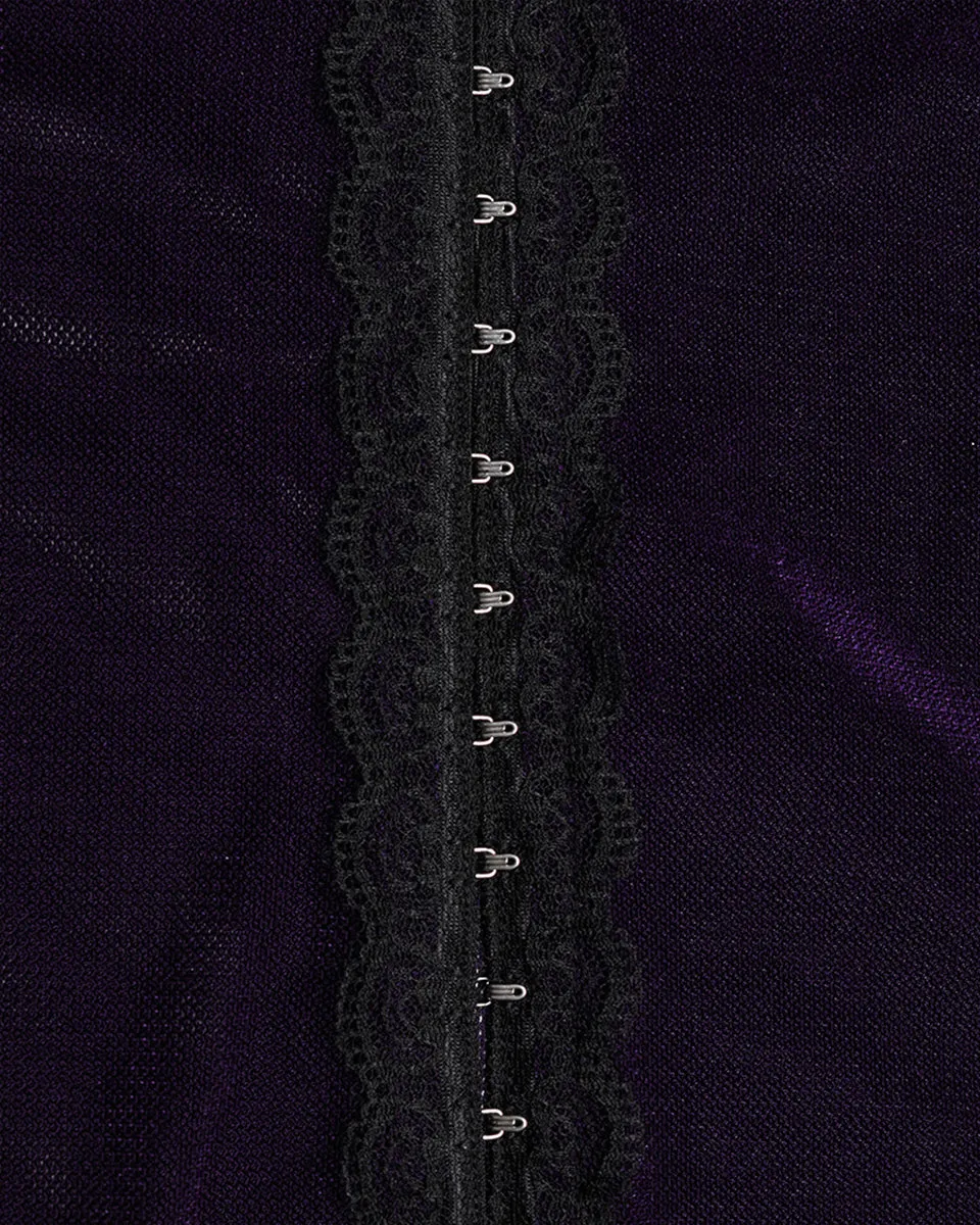 DY-1624XDF Plus Size Womens Gothic Layered Velvet & Mesh Tunic Top - Purple