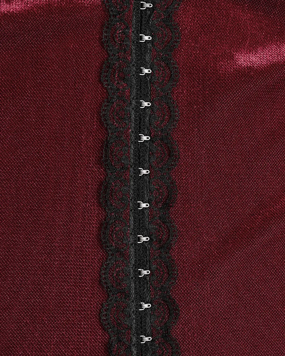 DY-1624XDF Plus Size Womens Gothic Layered Velvet & Mesh Tunic Top - Red
