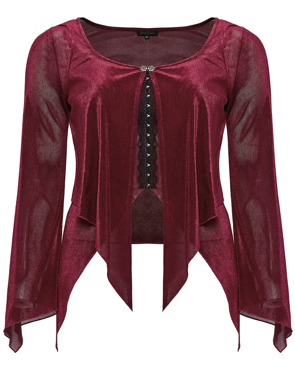 DY-1624XDF Plus Size Womens Gothic Layered Velvet & Mesh Tunic Top - Red