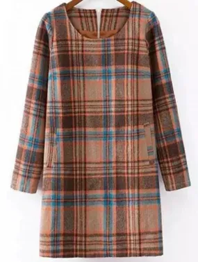 Elegance Wool Blend Long Sleeve Shift Dress