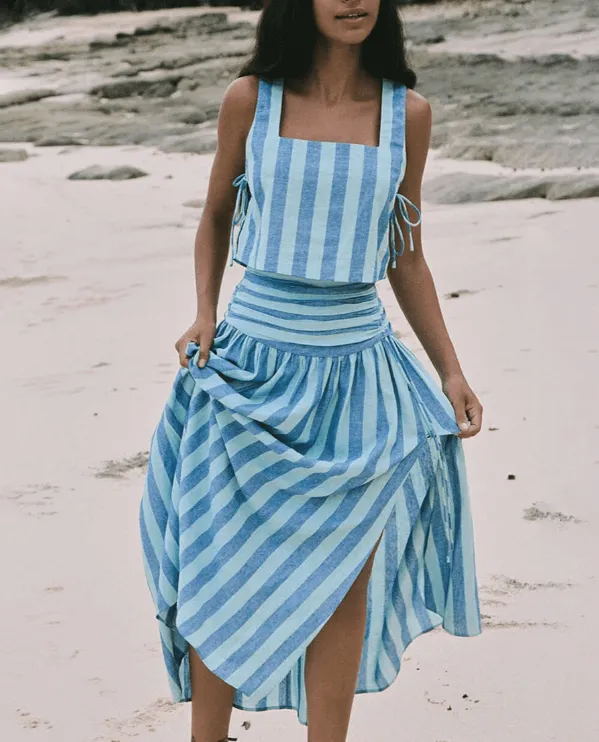 Elegant Lace Top & Pleated Midi Skirt Set