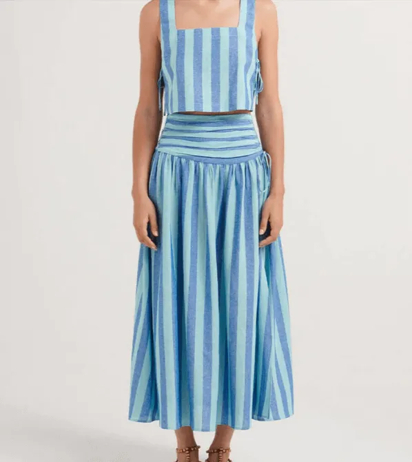 Elegant Lace Top & Pleated Midi Skirt Set