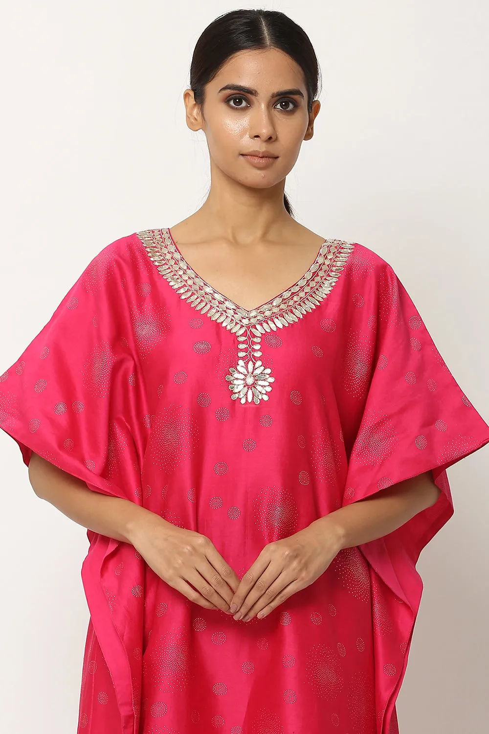 Gota Patti Hot Pink Kaftan Set