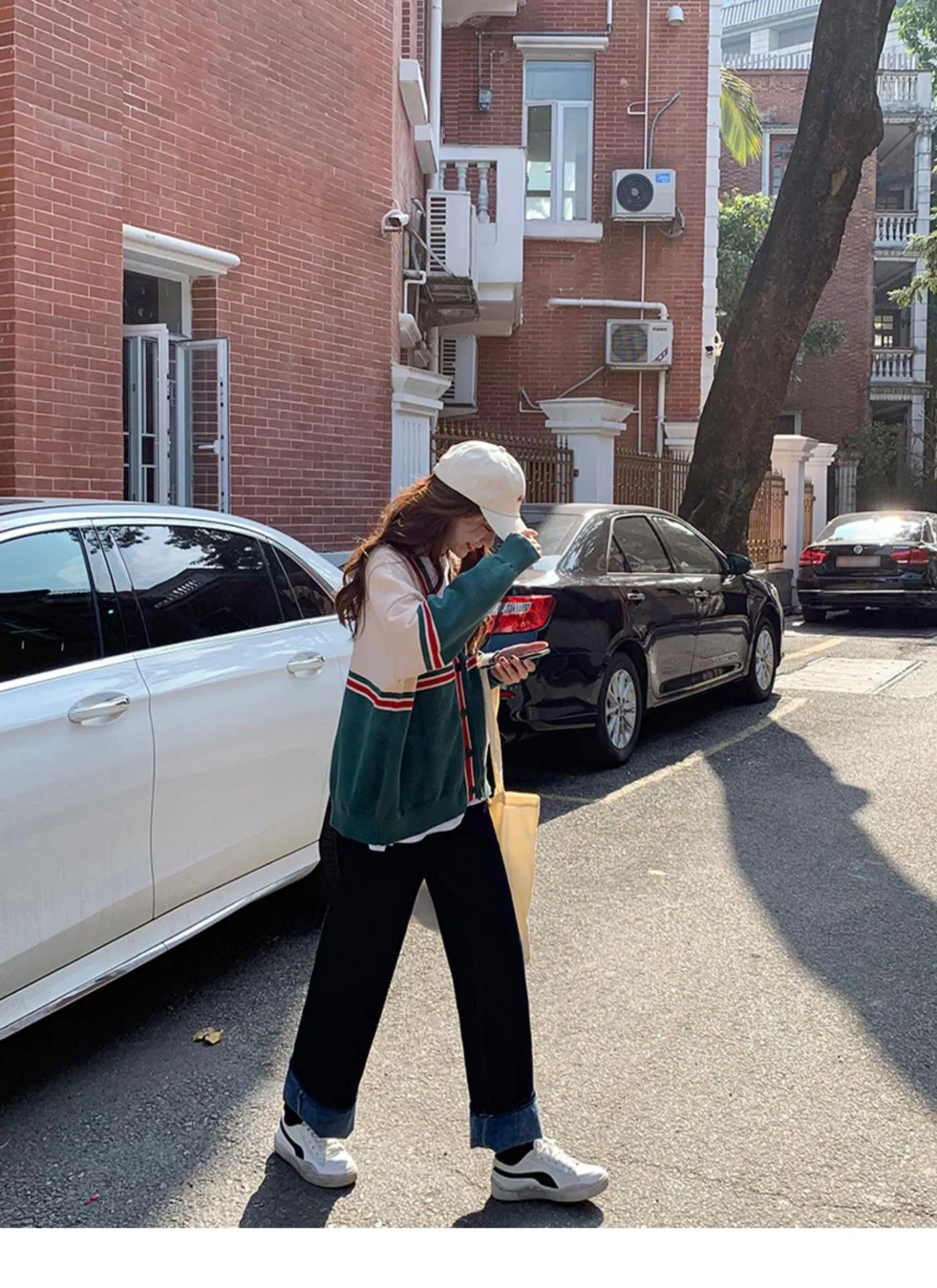 Hong Kong Sets Women Vintage chic Trendy Sweater Denim Wide-legged Pants Two-Piece Outerwear