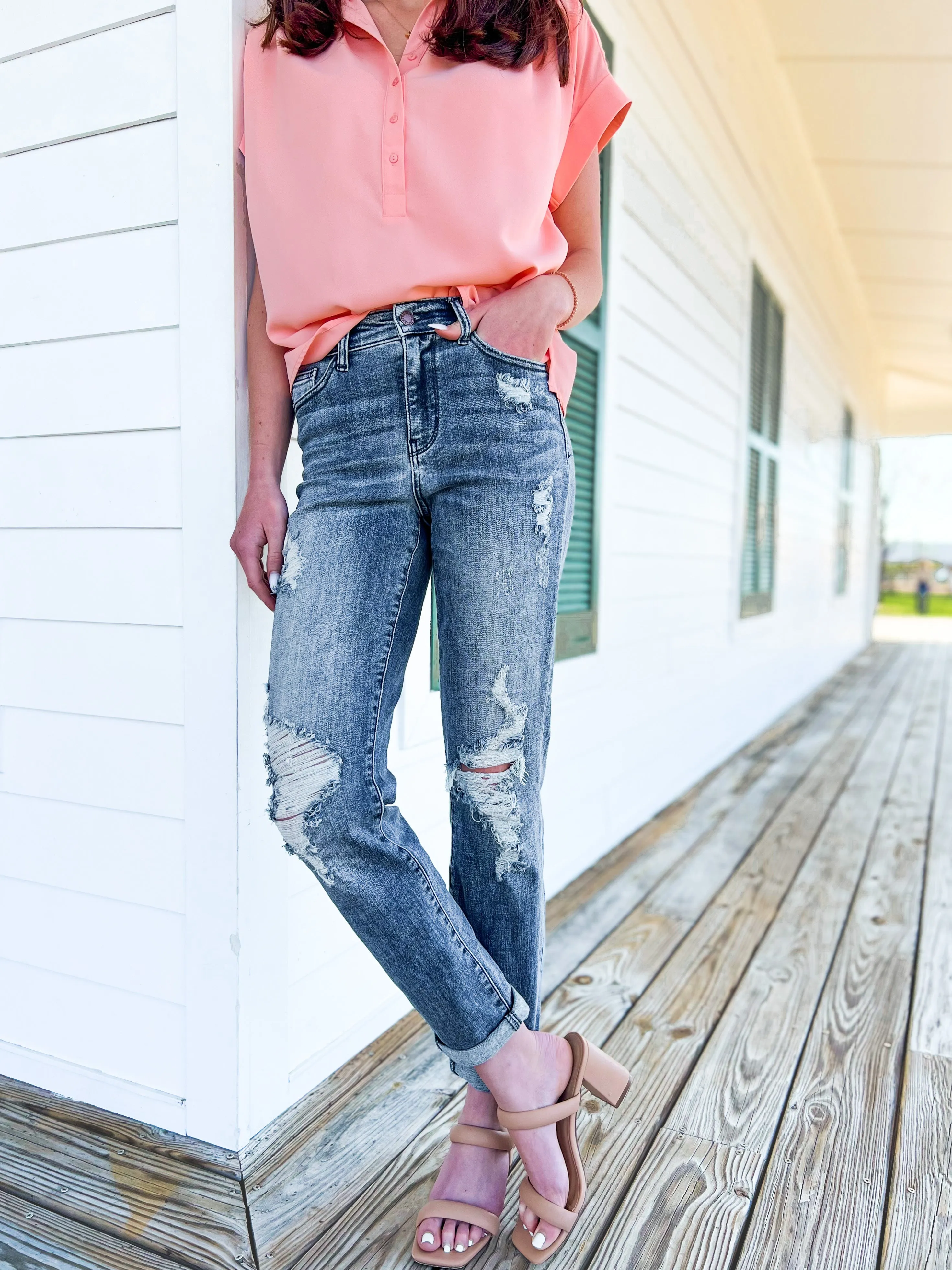 Judy Blue Weekender Dark Wash High Rise Boyfriend Jeans