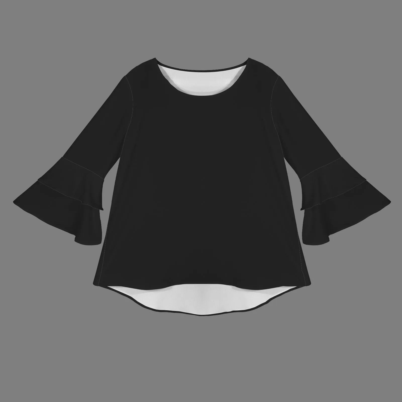Layered Flare Sleeve Blouse Black