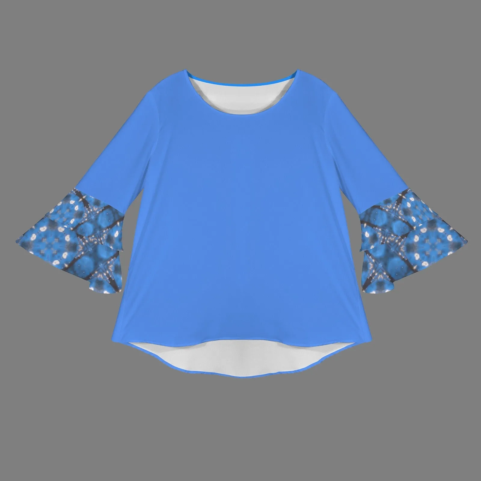Layered Flare Sleeve Blouse Blue Tartan Plaid