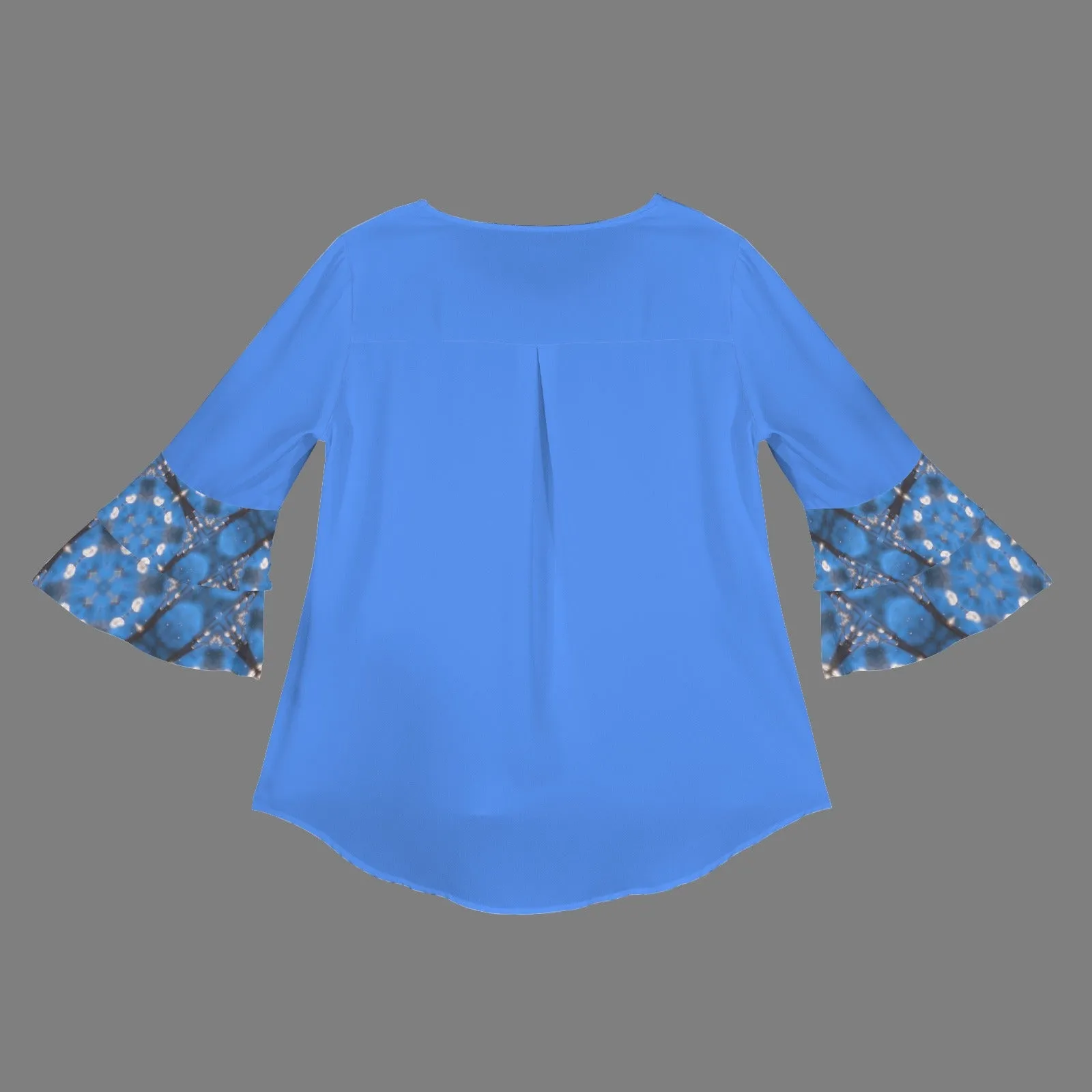 Layered Flare Sleeve Blouse Blue Tartan Plaid