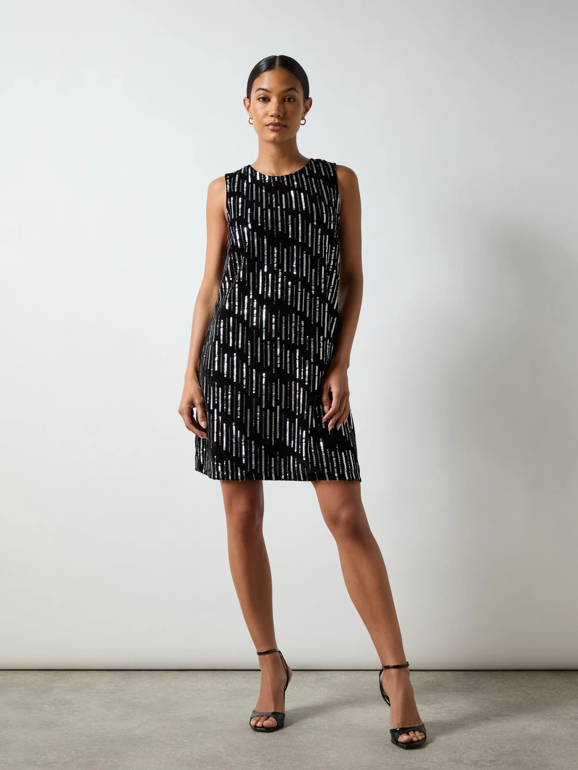 Lucille Black Embellished Velvet Shift Dress