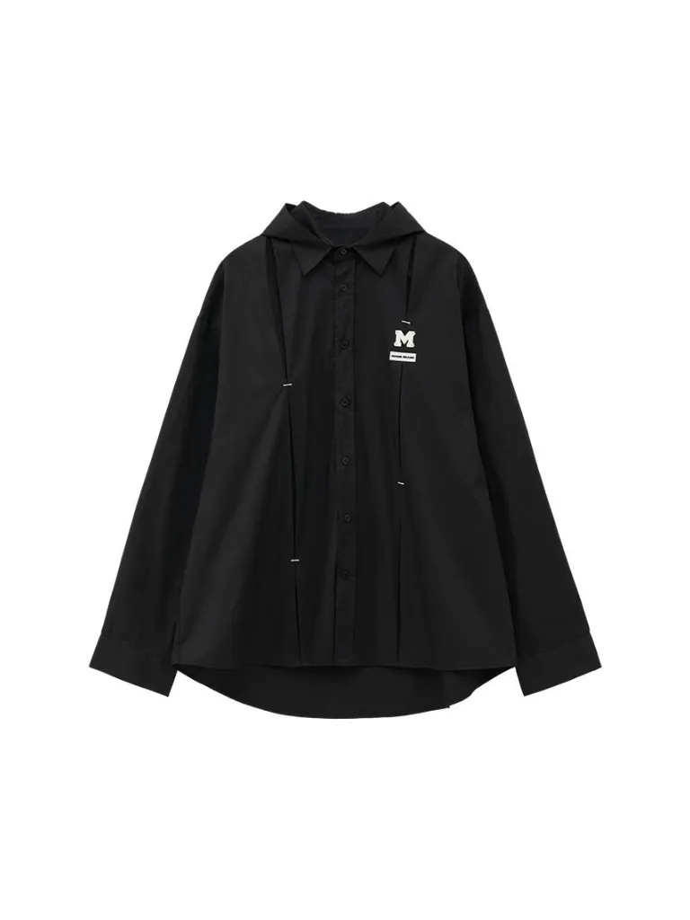 Pleated Hooded Shirt Deconstructed Dark