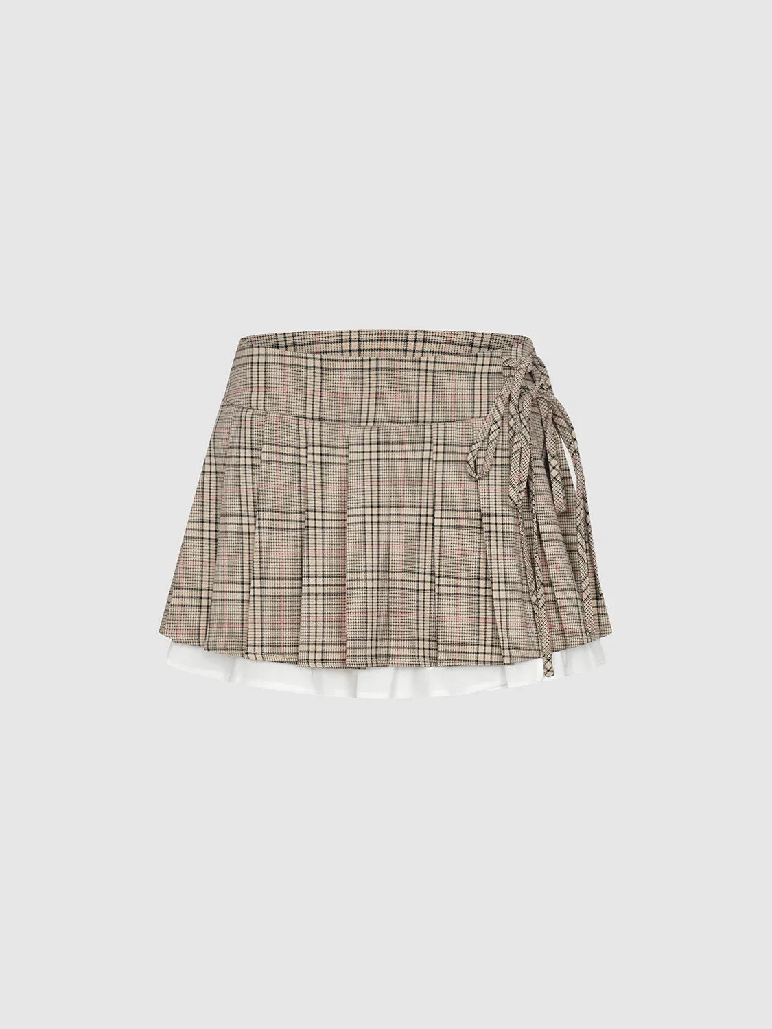 Pleated Lace Up Front Mini Skirts