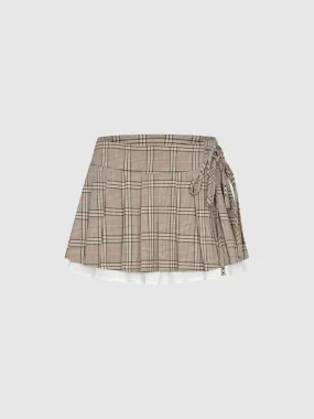 Pleated Lace Up Front Mini Skirts
