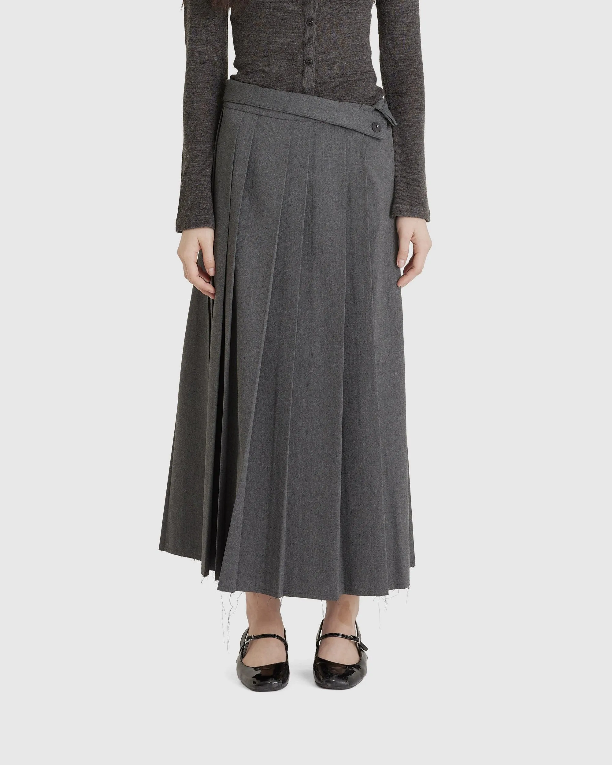 Pleated Wrap Maxi Skirt