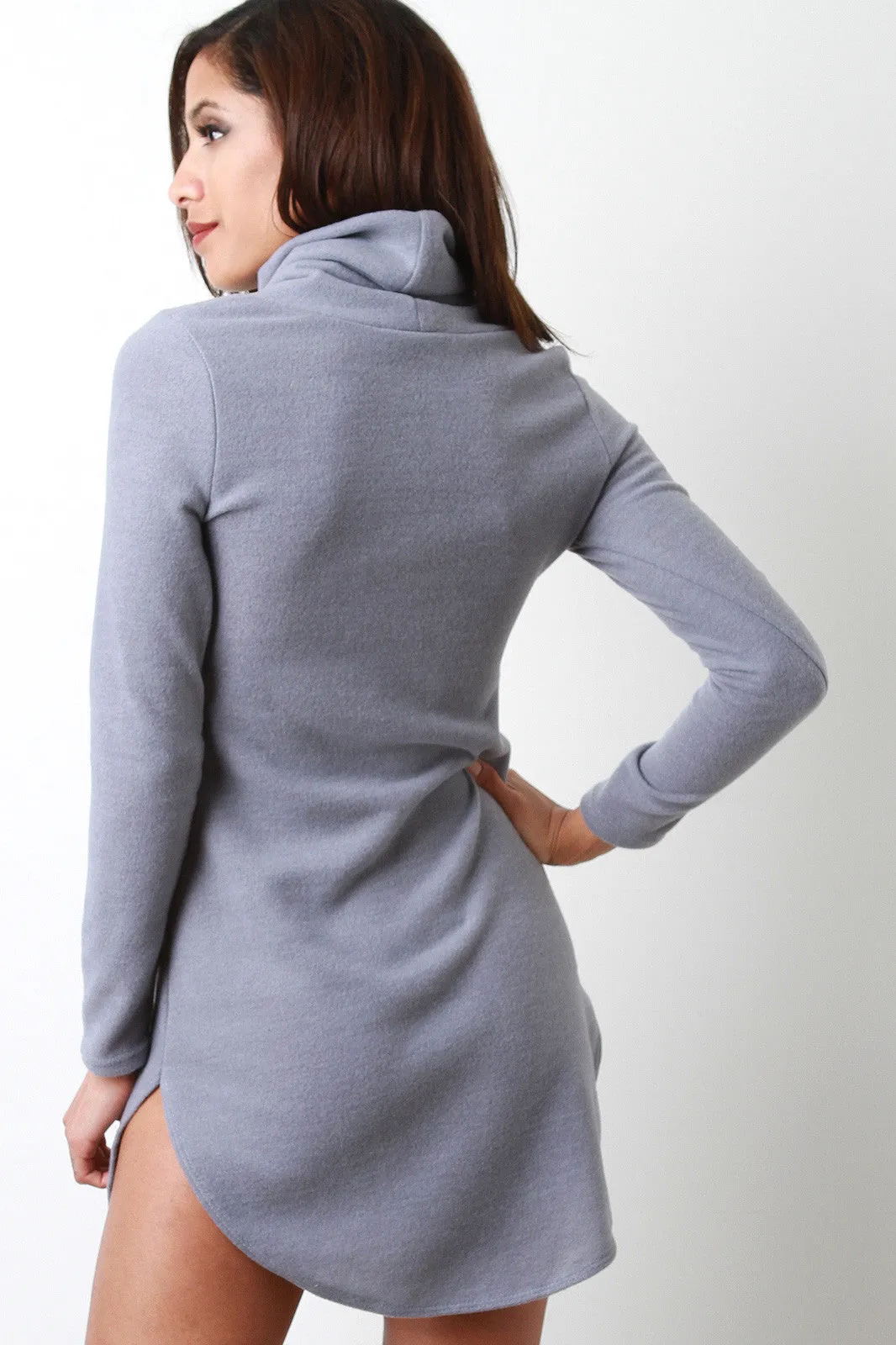 Shift Cowl Neck Long Sleeve Dress