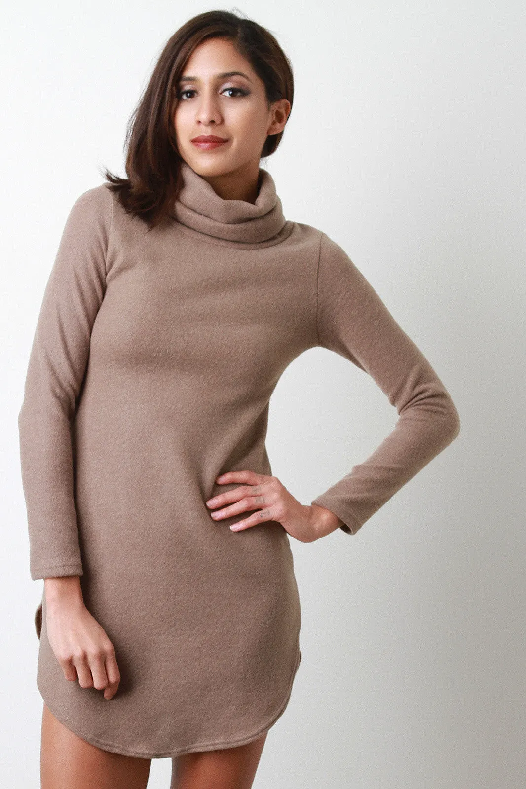 Shift Cowl Neck Long Sleeve Dress