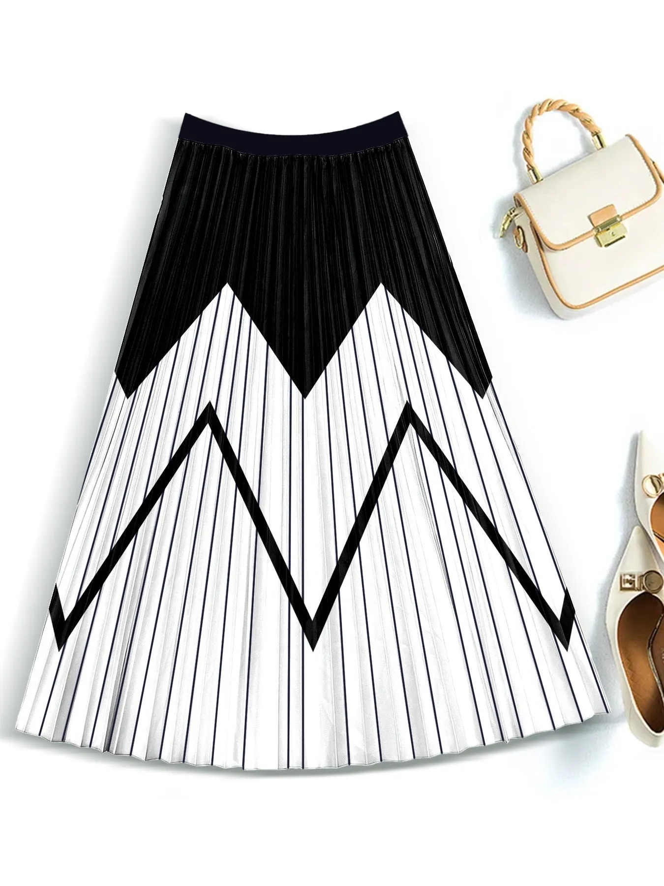 Vacation Style Skirt Slimming Pleated Skirt Printed