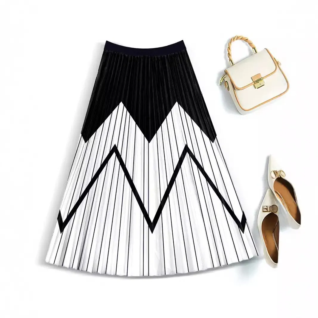 Vacation Style Skirt Slimming Pleated Skirt Printed