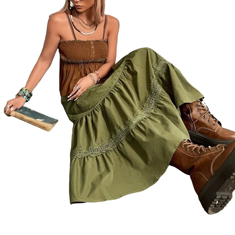 Vintage Green Pleated Korean Fashion Skirts
