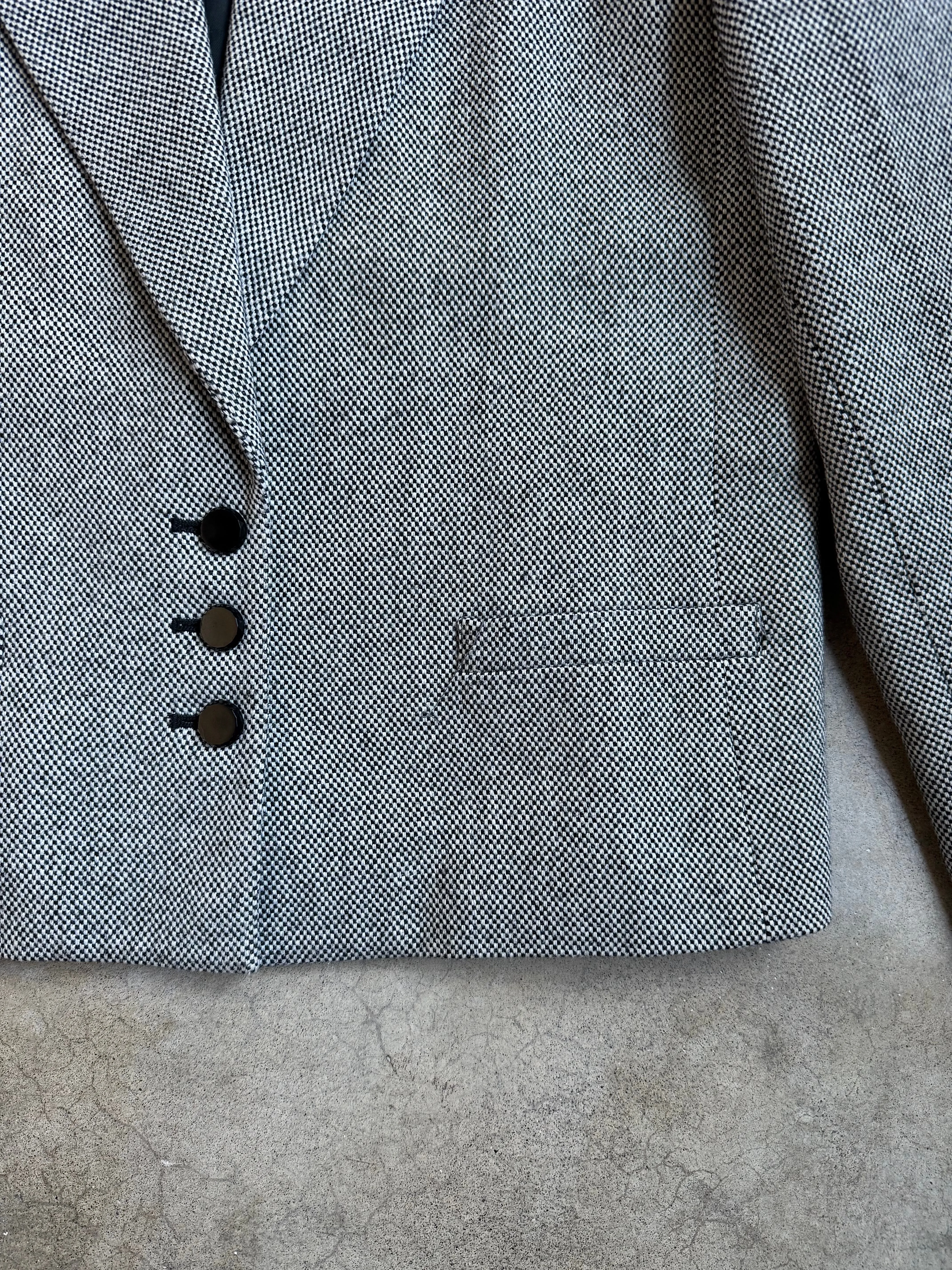 Vintage Velvet Collar Check Woven Wool Blazer (L)
