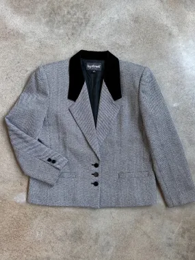 Vintage Velvet Collar Check Woven Wool Blazer (L)